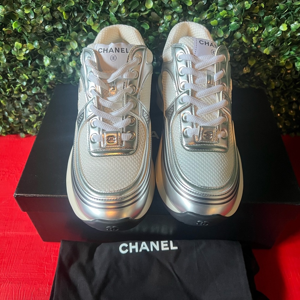 Chanel Metallic Silver Sneakers